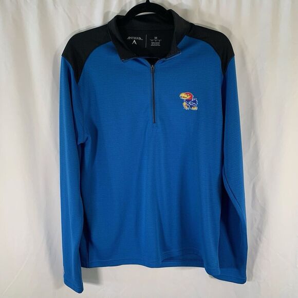 Kansas Jayhawks Sweater Mens Medium Blue 1/2 Zip Long Sleeve Pullover Turtleneck - Picture 1 of 7